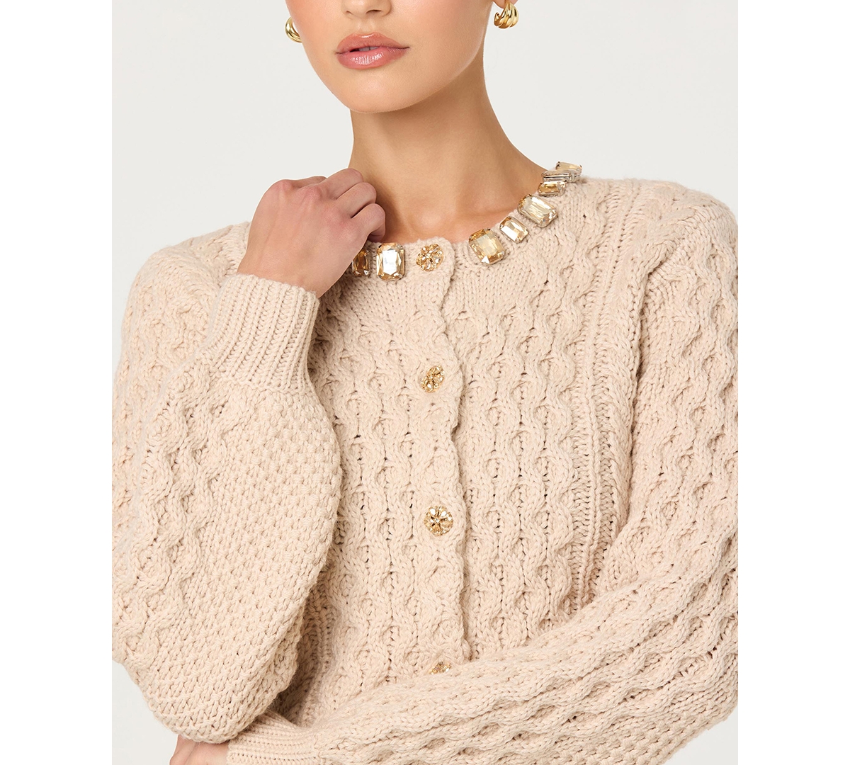 Astr the Label Women's Cathryn Crewneck Cardigan Sweater