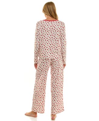 Women's 2-Piece Printed Pointelle Long-Sleeve Top and Pants Set