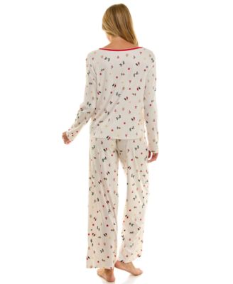 Women's 2-Piece Printed Pointelle Long-Sleeve Top and Pants Set