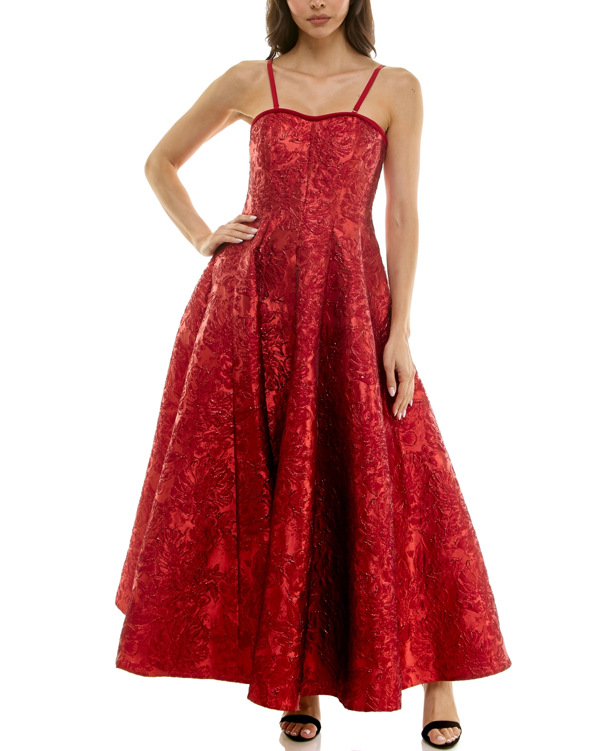 Taylor Women's Strapless Sweetheart Jacquard Midi Dress In Red