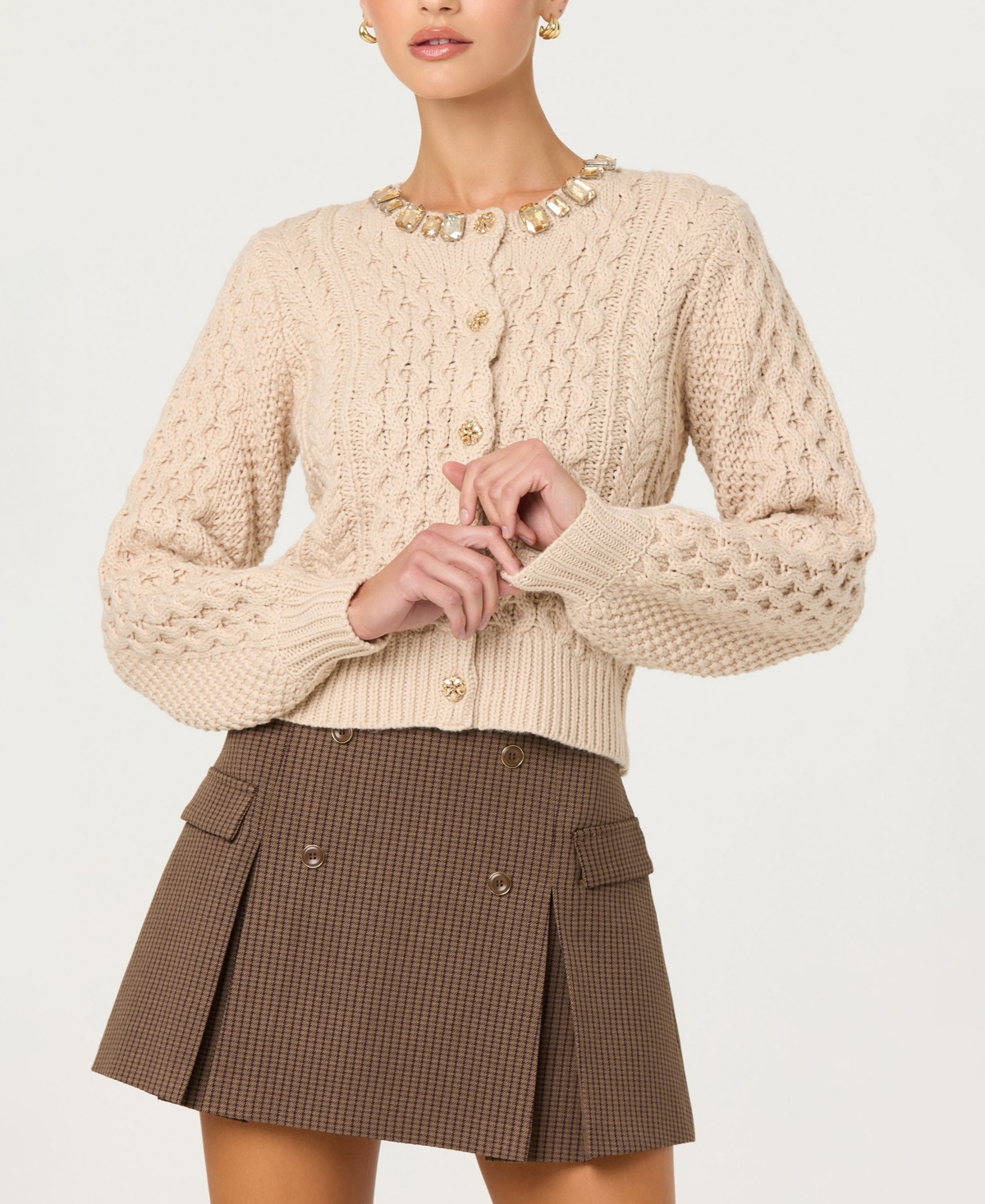 Astr the Label Women's Cathryn Crewneck Cardigan Sweater