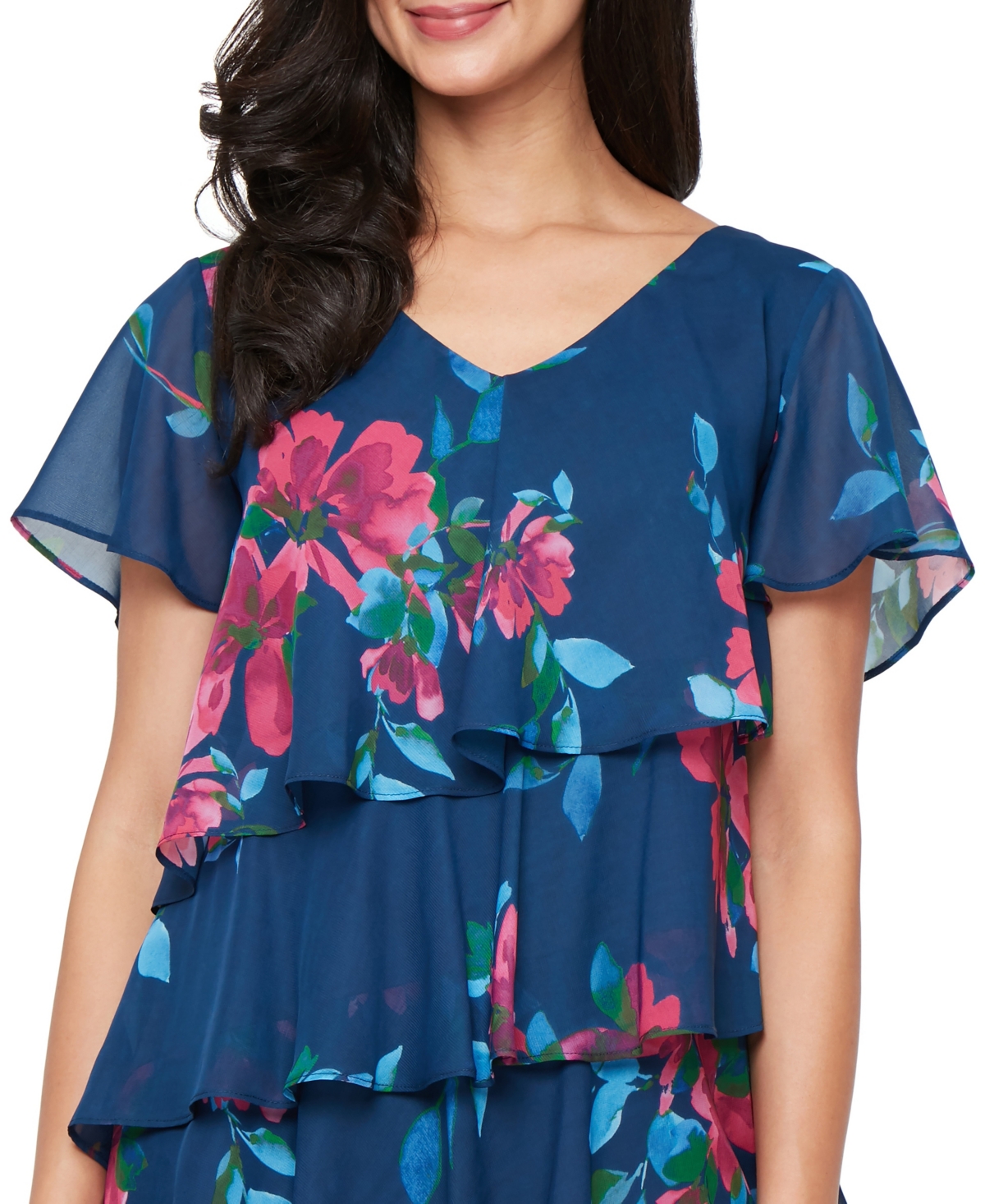 Sl Fashions Women's Printed V-neck Short Dress In Blue