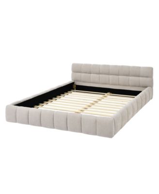 Queen Upholstered Bed Frame with Headboard and Solid Frame, Chenille Fabric Grounded Queen Size Platform Bed, No Box Spring Needed