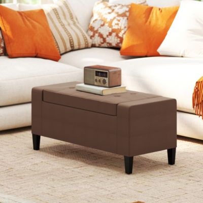 Recgular Tufted Linen Storage Ottoman Bench with Flipping Top