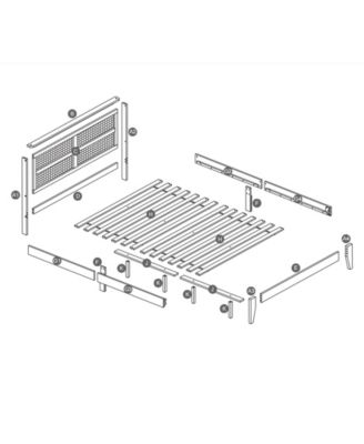 Queen Upholstered Bed Frame with Rattan Headboard and Support Feet, Wooden Frame Queen Size Platform Bed, No Box Spring Needed