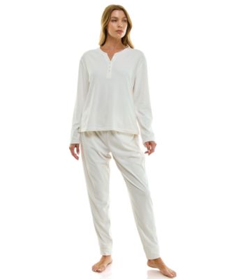 Women's 2-Piece Ribbed Velour Henley Neck Top and Joggers Set