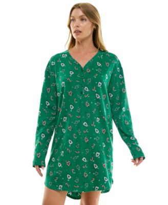 Women's Printed Long-Sleeve V-Neck Sleepshirt