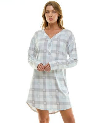Women's Printed Long-Sleeve V-Neck Sleepshirt