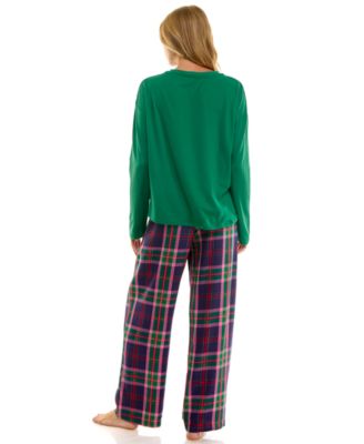 Women's Printed Open Leg Contrast Waistband Flannel Pants