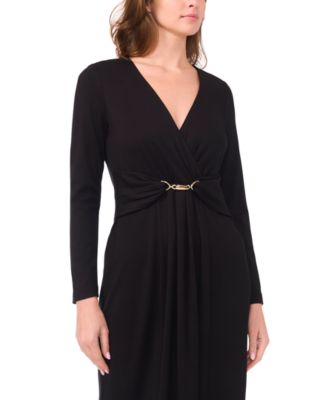 Women's Wrap Front with Clasp Trim Maxi Dress