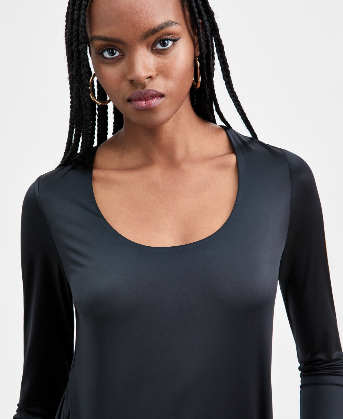 Bar Iii Women's Shine Scoop-neck Top, Macy's Exclusive In Black