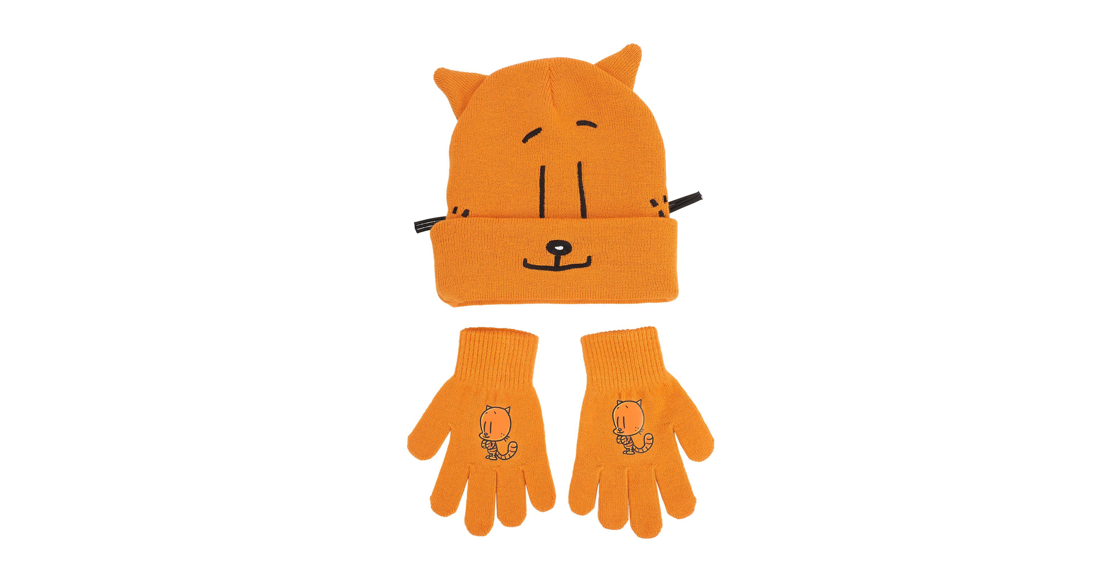 Dog Man Petey the Cat Youth Cuff Hat And Knit Gloves Cold Weather Set