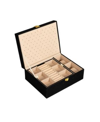 Faux Leather 2-Layer Jewelry Organizer Box with Clasp Closure, Caramel Color