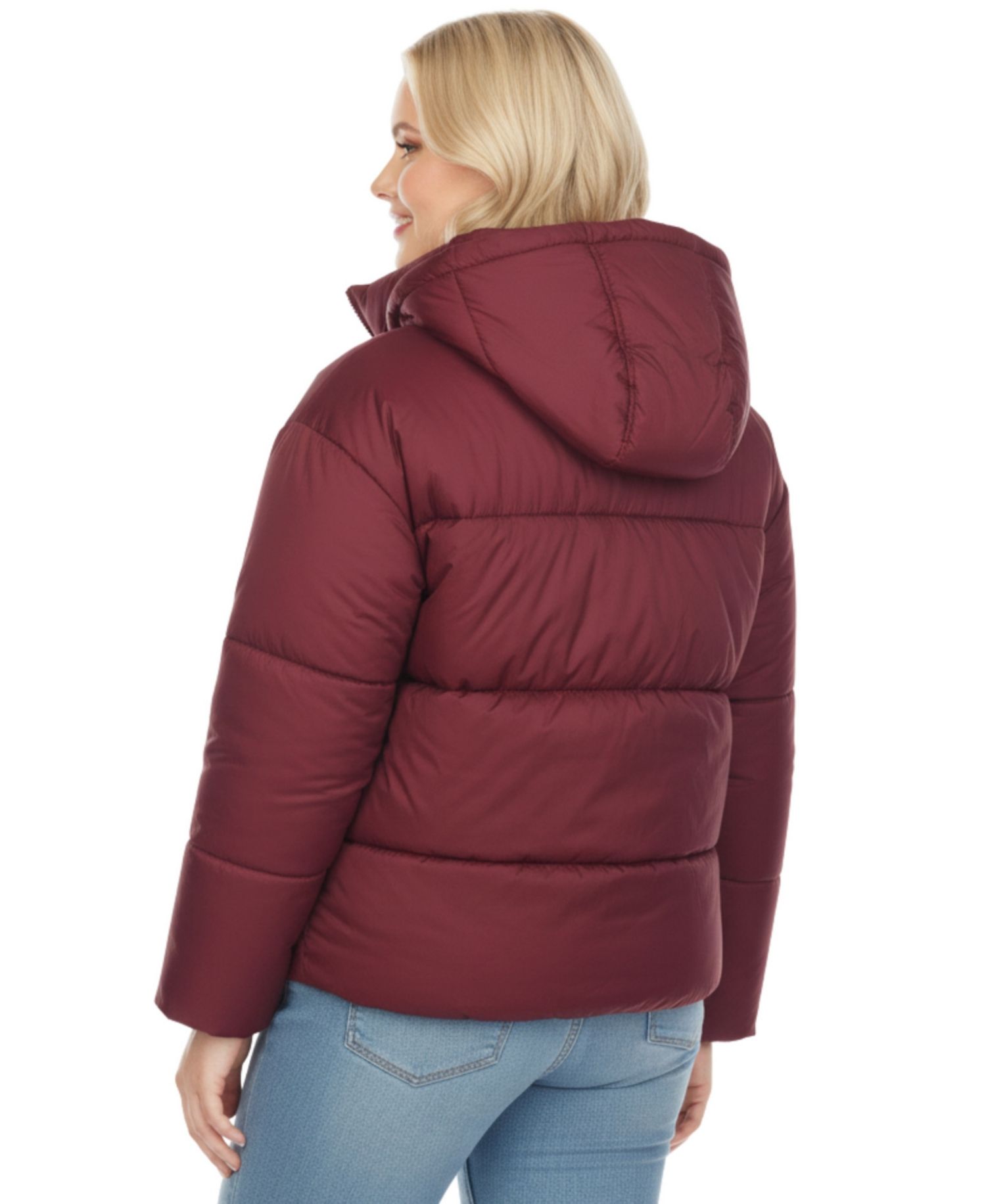 Plus Size Quilted Puffer Crop Jacket with Hood