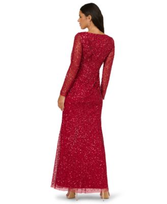 Women's Long-Sleeve Beaded Full-Length Gown