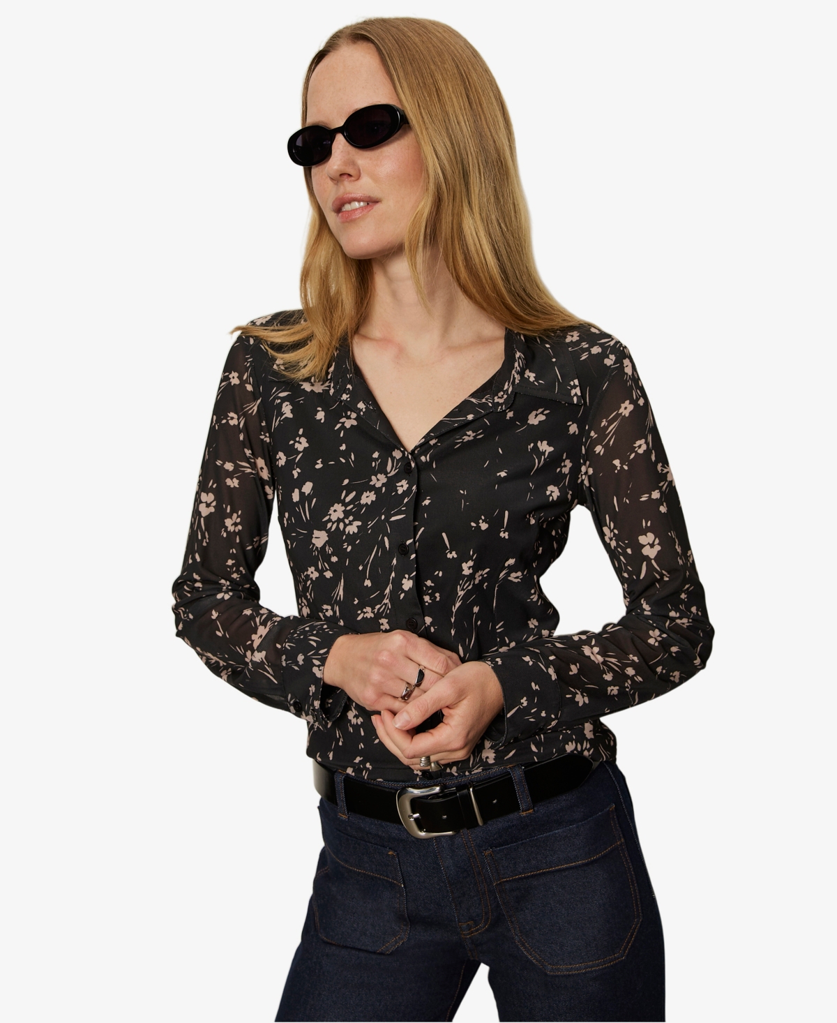 Sanctuary Women's Fitted Mesh Button Down Top In Multi