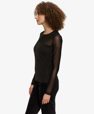 Women's Sparkle Mesh Long-Sleeve Top