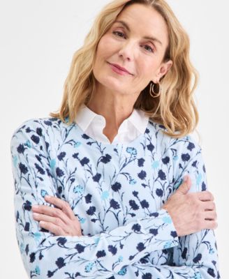 Women's Printed Crewneck Pullover Sweater, Macy's Exclusive
