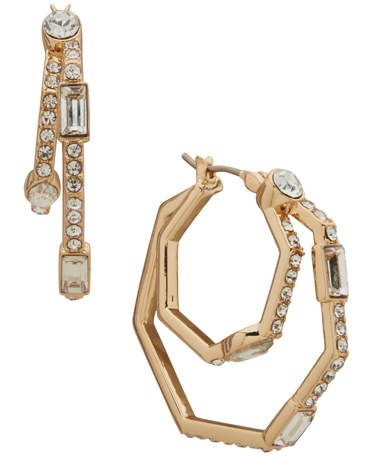 Karl Lagerfeld Glass Stone Pave Split Hoop Earrings In Gold