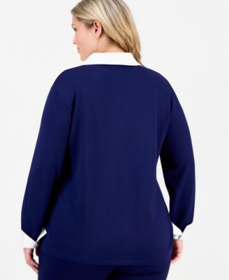 Plus Size Collared V-Neck Knit Top