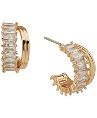 3-Pc. Cubic Zirconia Gold-Tone Round and Baguette Earrings Set