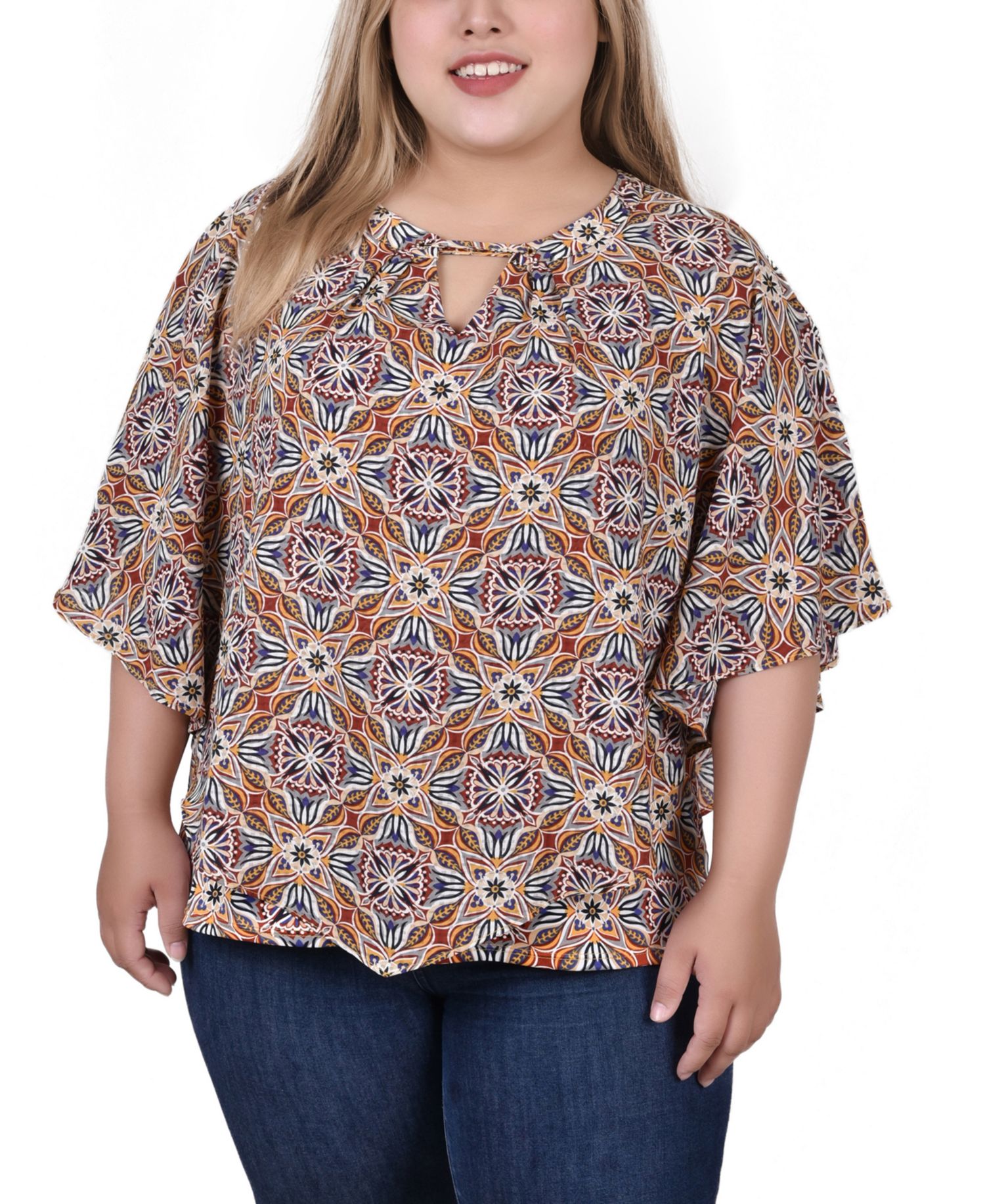 Women's Plus Size Elbow Sleeve Poncho Top
