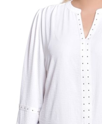Women's Plus Size Long Sleeve Studded Blouse Top