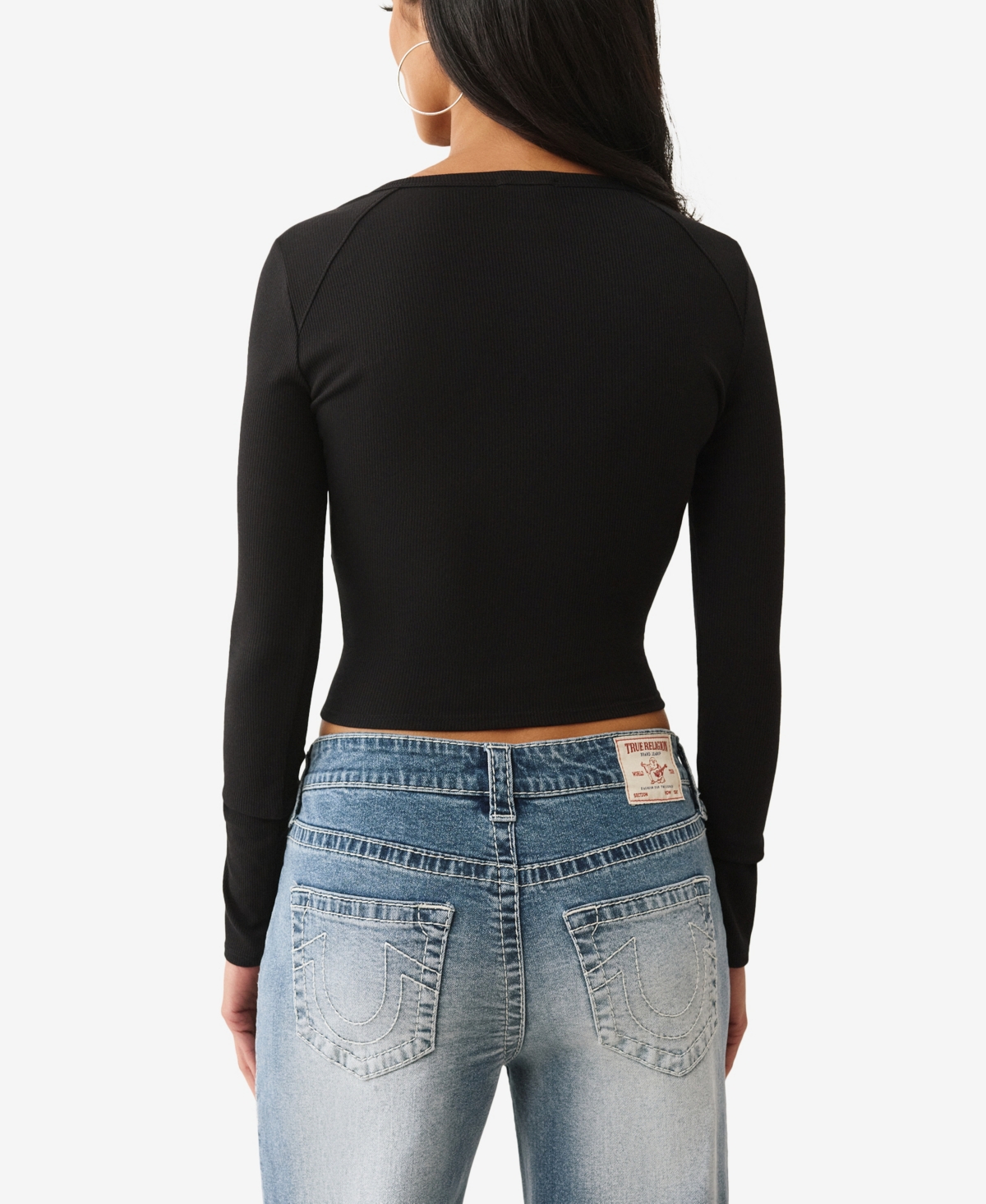 True Religion Women's Ribbed Logo Rivets V Notch Top In Black