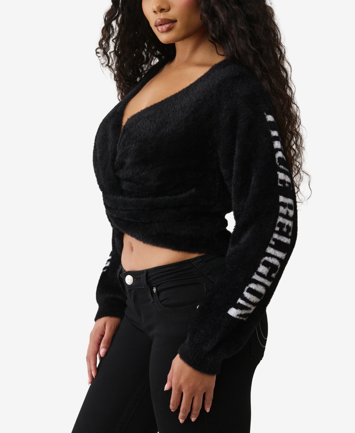 True Religion Women's Jacquard Reversible Crew Neck Sweater In Black