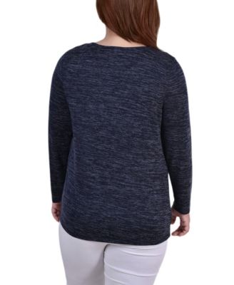 Women's Plus Size Long Sleeve Knit Keyhole Top