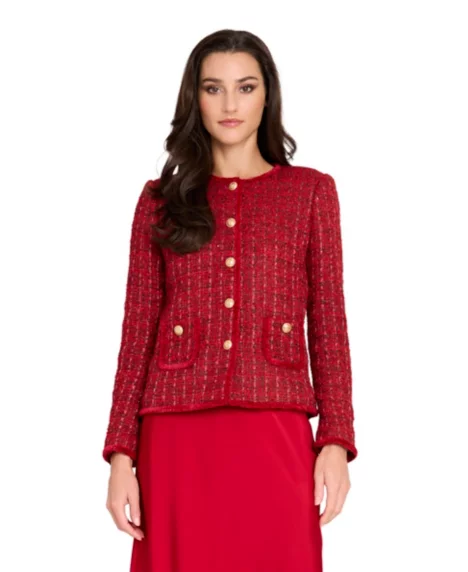 Petite Long-Sleeve Boucle Jacket - Red Multi
