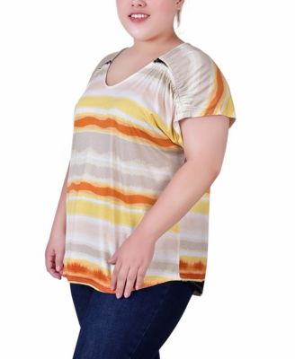 Women's Plus Size Short Sleeve Striped V neck Top