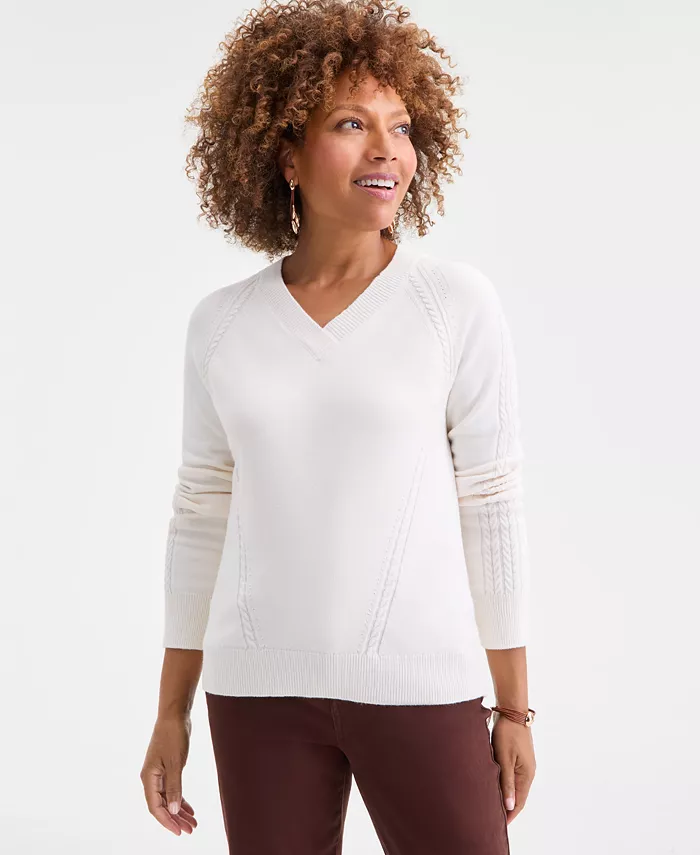 Women's Cable-Knit V-Neck Sweater - thumbnail 5