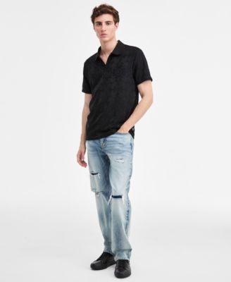 GUESS - Men's Tonal Jacquard Short-Sleeve Knit Polo Shirt