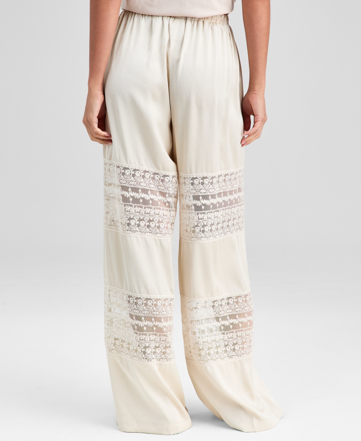 And Now This Women's Pull-on High-rise Lace-inset Pants, Macy's Exclusive In Neutral