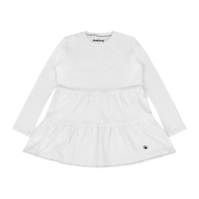 Little Girls Ruffle Hem Tiered Tunic and Legging Set - White/Black/Hello