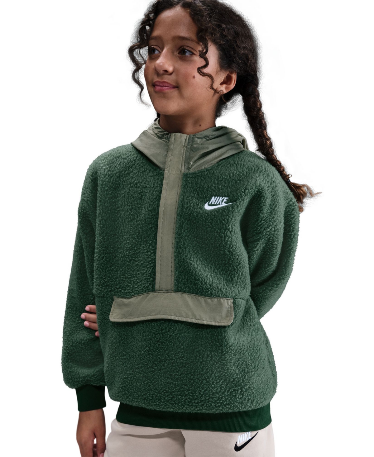 Nike Sportswear Club Fleece Big Kids' Loose 1/4-zip Hoodie In Green