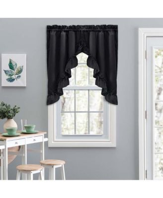 Ellis Stacey Solid Color Window 1.5" Rod Pocket High Quality Fabric Ruffled Swag 60"x38" Black