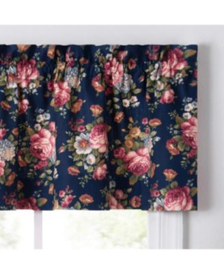 Ellis Bella Rose Stylish Medium Scale Printed Floral Pattern 1.5" Rod Pocket Tailored Valance 58"x15" Navy