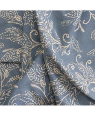 Lexington Leaf Pattern on Colored Ground Curtain Pair with Ties 56" x 84'' Blue