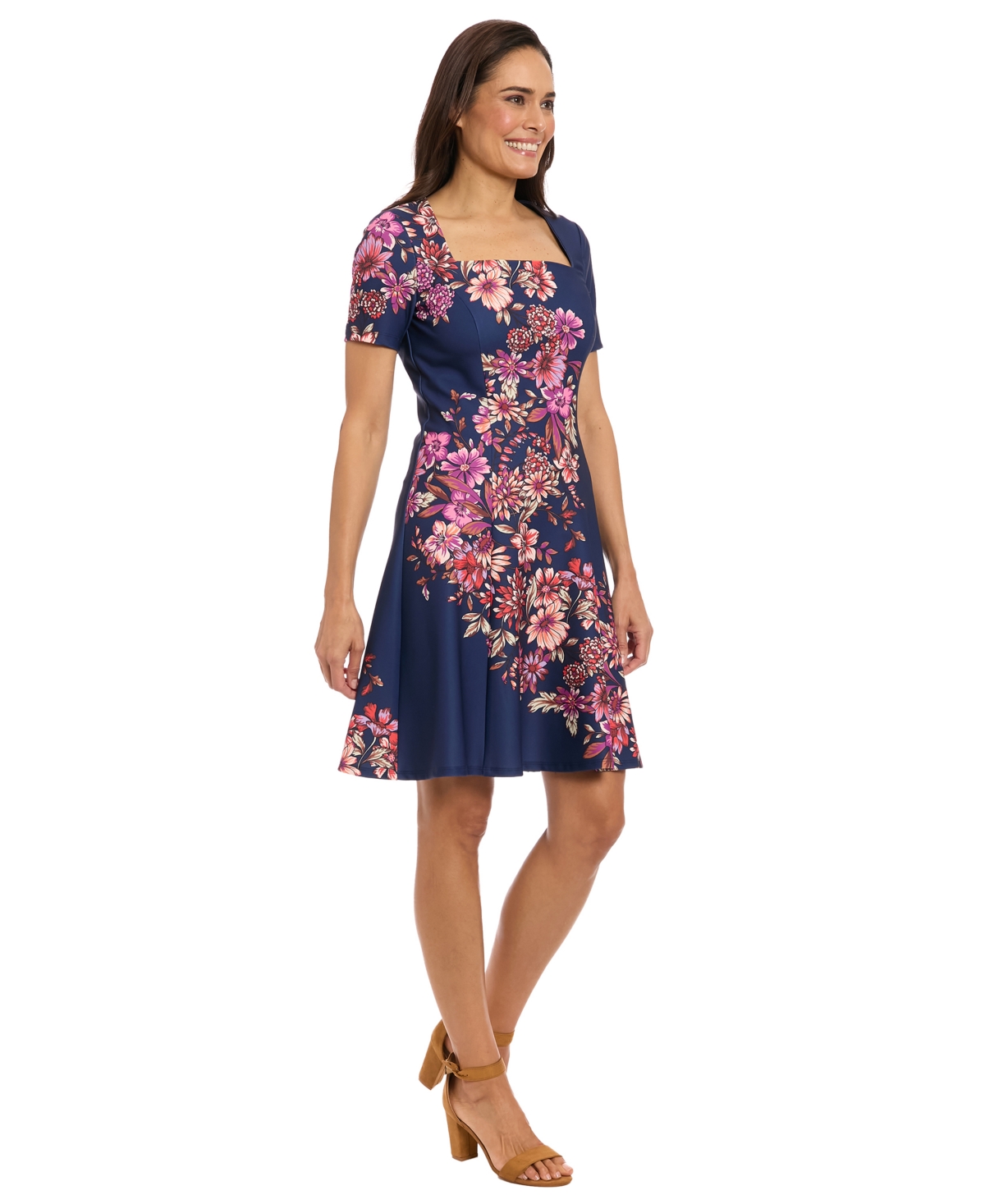 London Times Women's Short-Sleeve Fit and Flare Dress