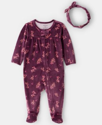 Carter's - Baby Girls 2-Piece Floral Long-Sleeve Sleep and Play Pajama and Headband Set