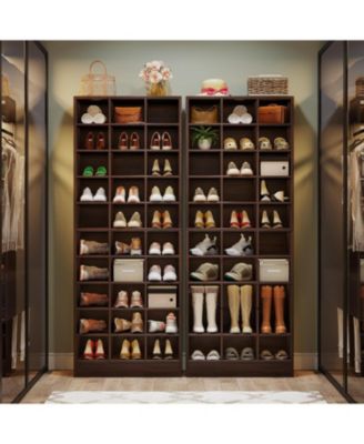 10-Tier Wooden Shoe Storage Cabinet with 30 Cubbies, Freestanding Tall Shoe Rack Organizer