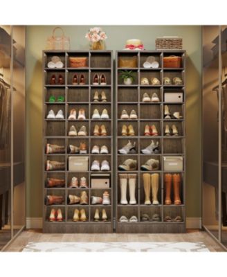 10-Tier Wooden Shoe Storage Cabinet with 30 Cubbies, Freestanding Tall Shoe Rack Organizer