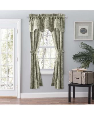 Lexington Leaf Pattern on Colored Ground Curtain Pair with Ties 56"x84" Sage