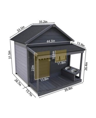 44.2 in. W x 44.6 in, D x 44.6 in. H Large Weatherproof Doghouse with Large Terrace, Wooden doors that can be Locked
