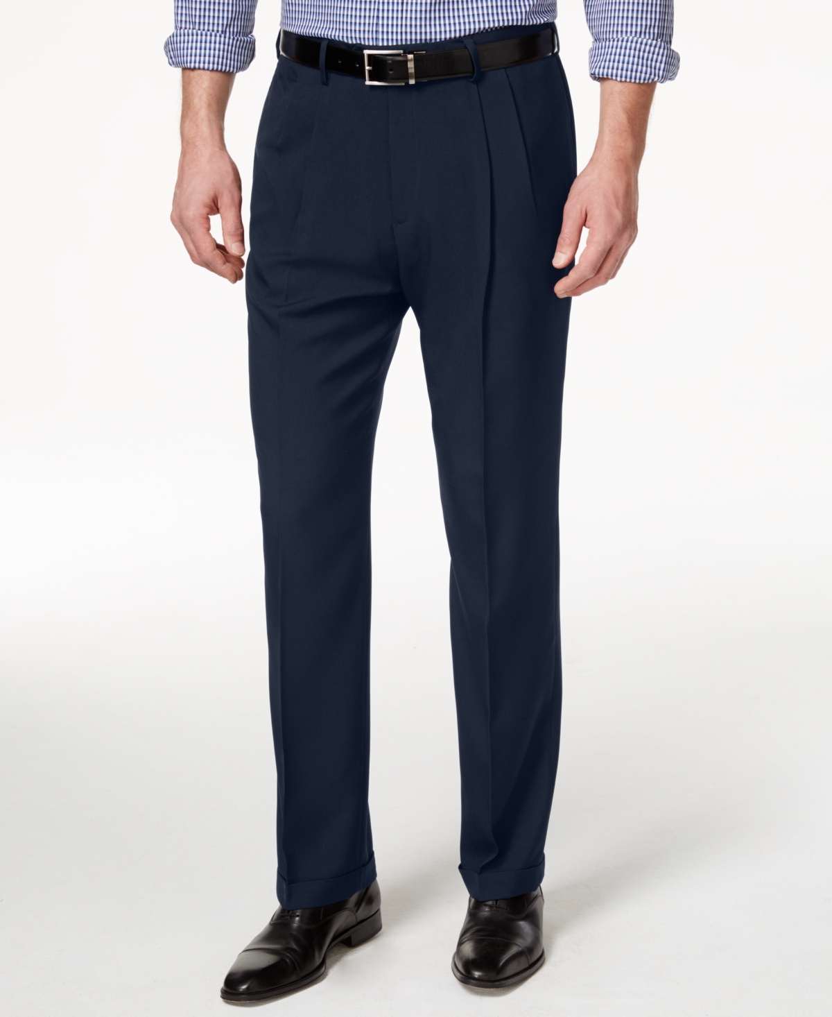 Men's Eclo Stria Classic Fit Pleated Hidden Expandable Waistband Dress Pants - Black
