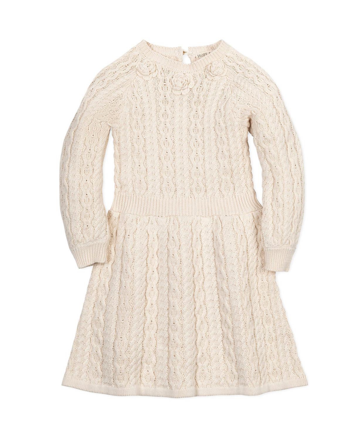 Hope & Henry Little and Big Girls' Organic Rosette Detail Cable Knit Sweater Dress