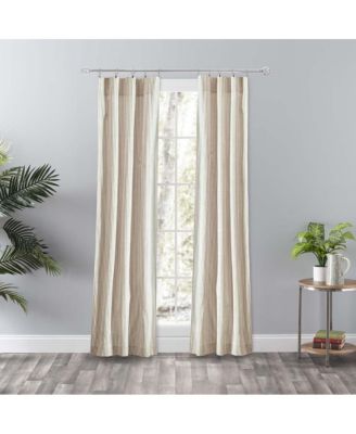 Plaza Classic Ticking Stripe Printed 3" Rod Pocket Tailored Panel Pair with Tiebacks 56" x 84" Tan