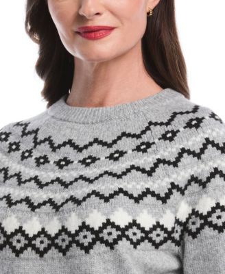 Petite Crew Neck Fair Isle Long Sleeve Sweater